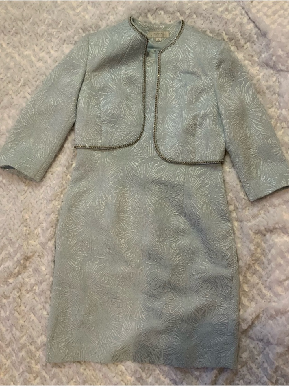 TAHARI Arthur S. Levine LUXE  Blue Dress Suit With Jeweled Edged Jacket Size 10